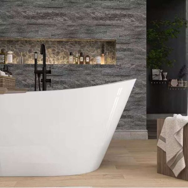 Neo 67 in. x 29.5 in. Slipper Acrylic Freestanding Soaking Bathtub Flatbottom Oval Modern Tub with Pop-Up Drain in White