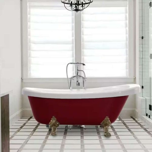 Laval 67 in. Acrylic Clawfoot Freestanding Bathtub in Red and White